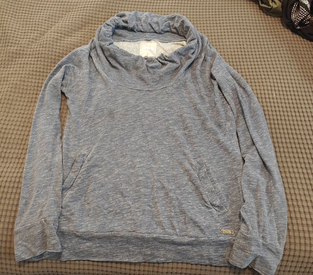 Heathered Light Blue Cowl Neck Sweater with Pockets